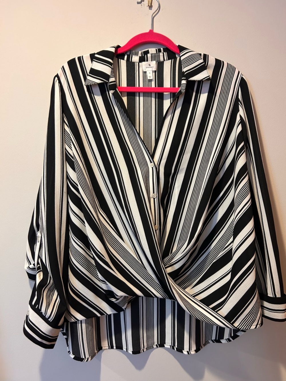 Dress Barn Black White Striped Long Sleeve Front Twist Women’s Shirt XL 90s Y2K‎